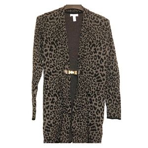 Charter Club Gray Animal Print Cardigan with Clasp